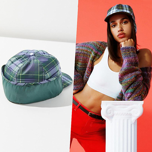 Urban Outfitters Casual Chic Plaid Puffer Baseball Cap Statement Hat NWOT - Picture 1 of 6